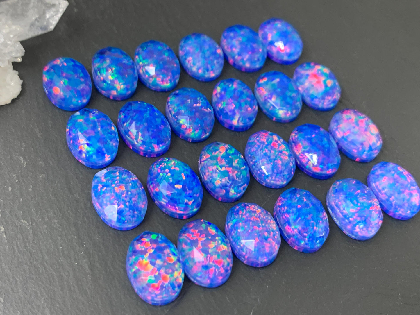 Faceted Aurora Opal oval 10x14mm cabochons - Doublet cabochons