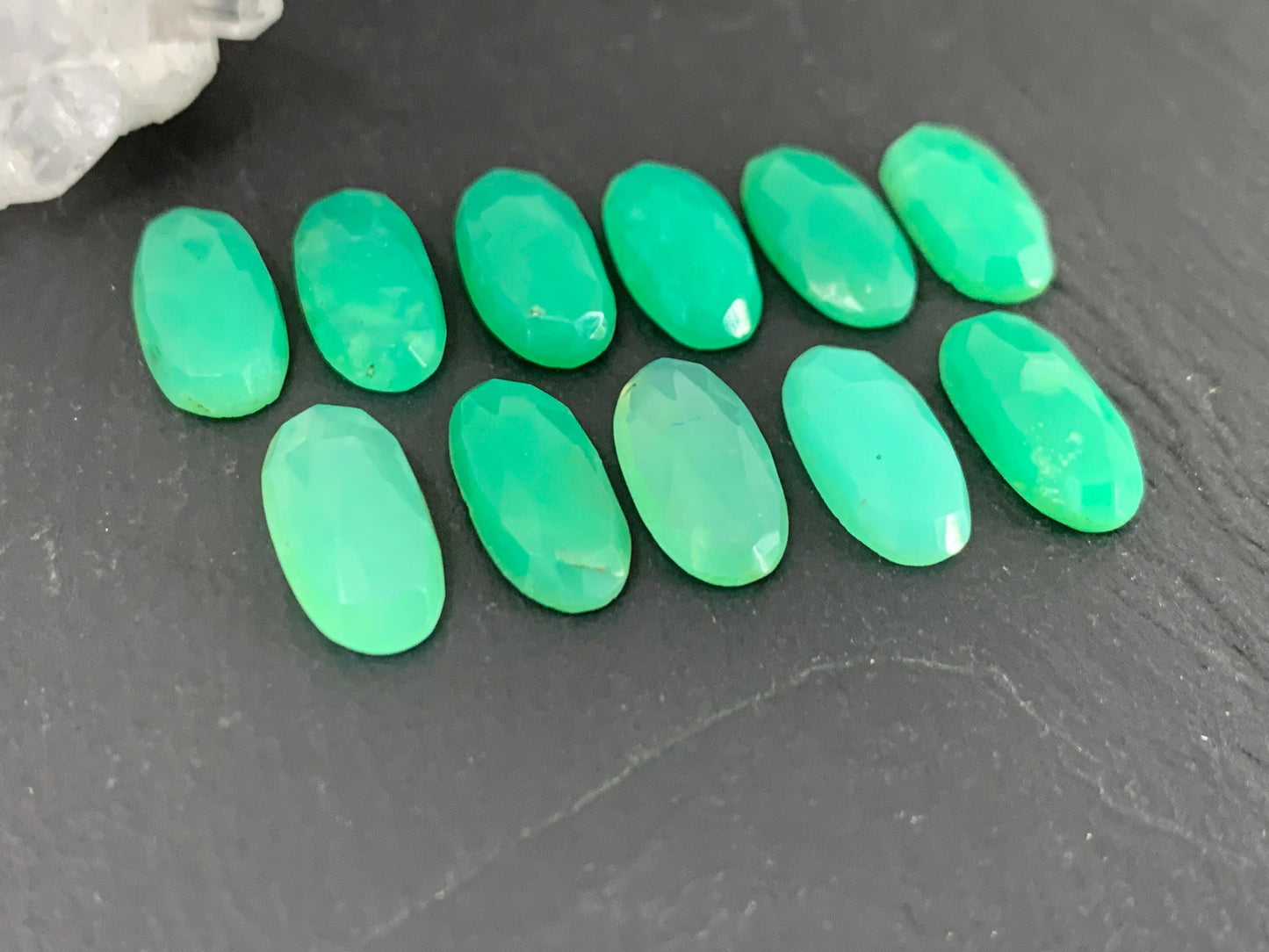 Faceted Chrysoprase Cabochon 7x15mm Oval Rose Cut Green Gemstone – Jewelry Supply