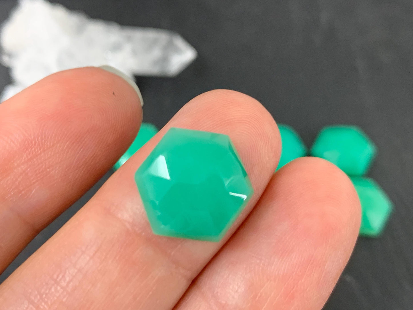 Faceted Chrysoprase hexagon 8mm cabochon
