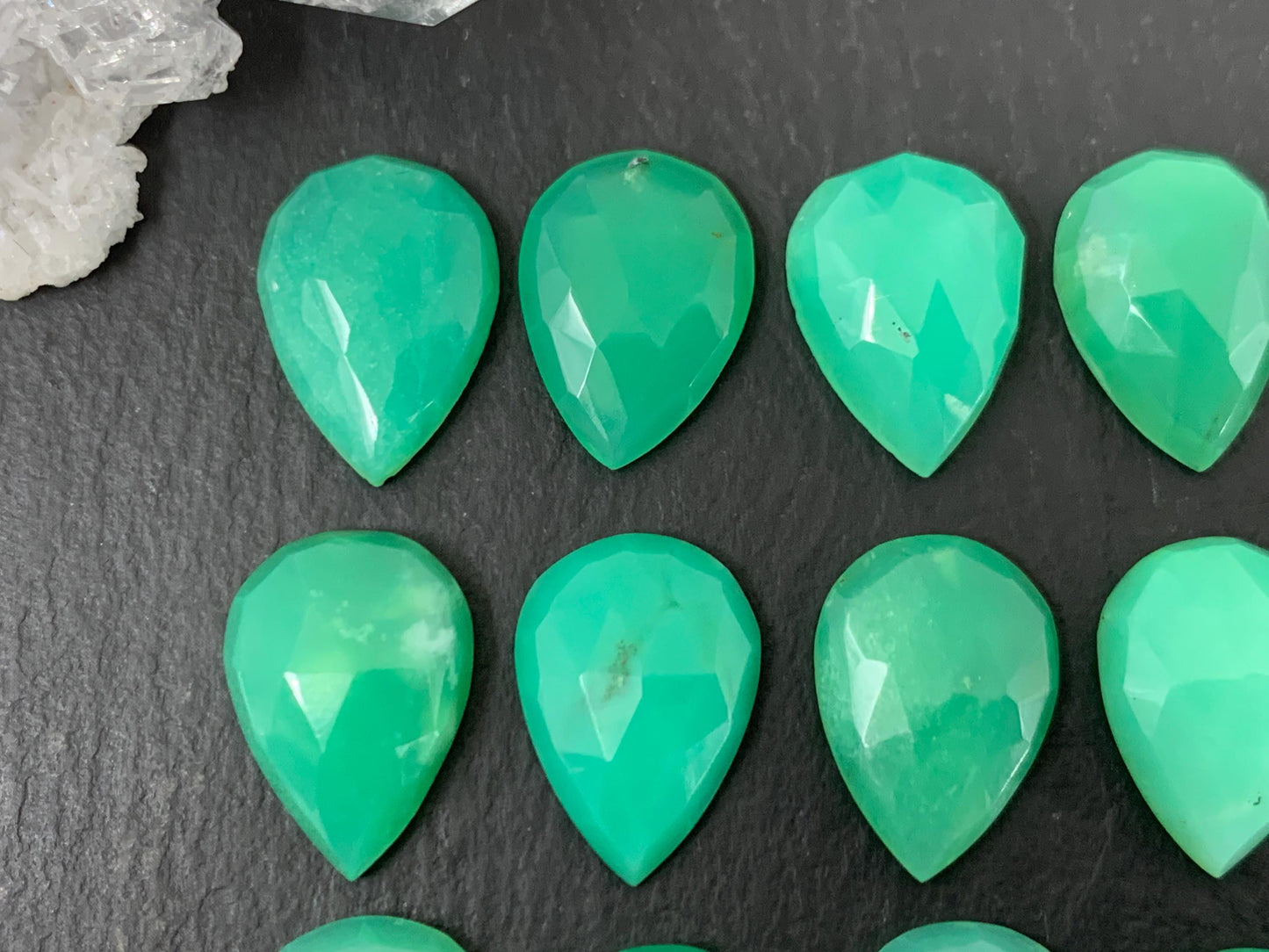 Faceted Chrysoprase pear 10x14mm cabochon