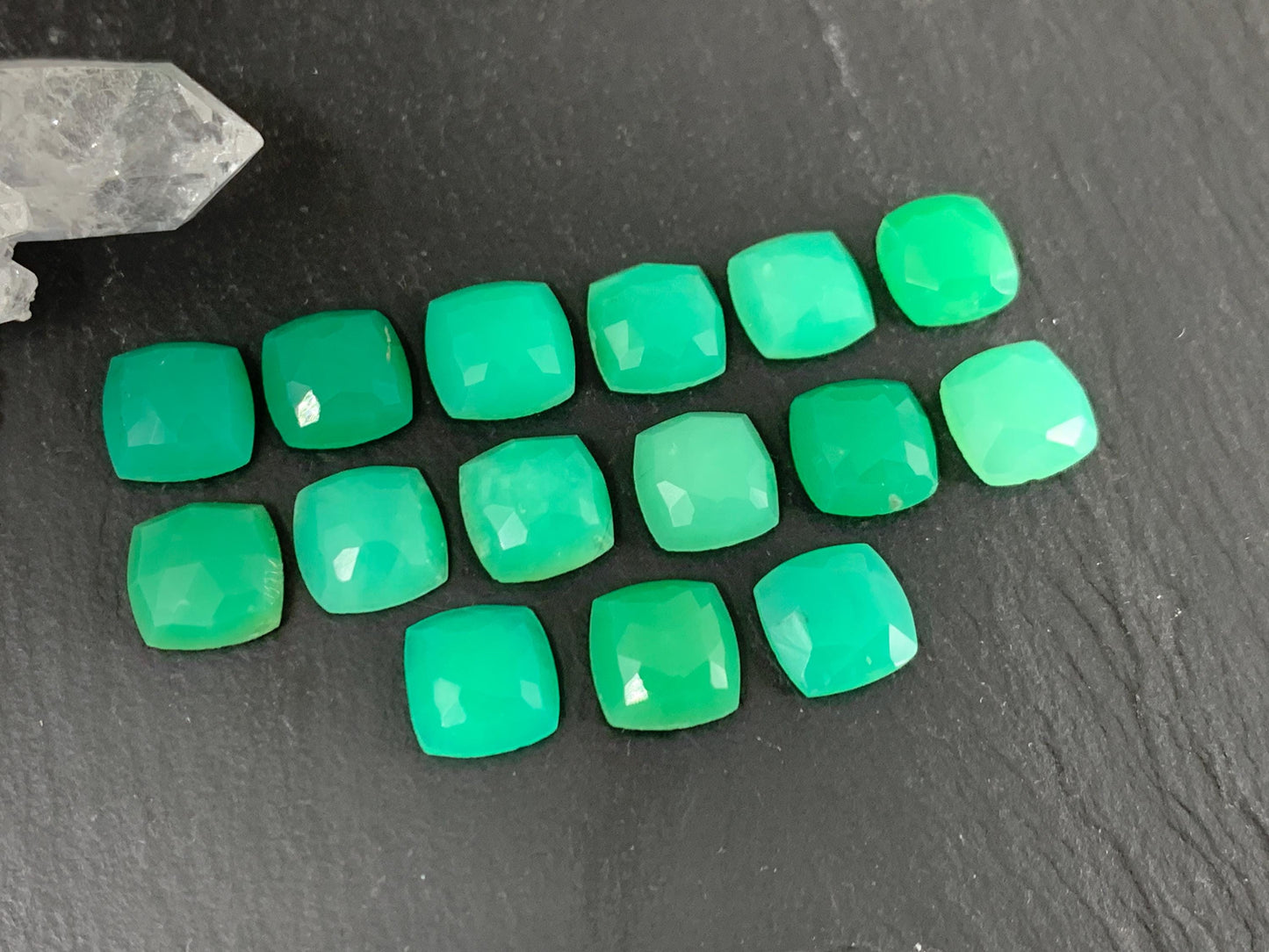 Faceted Chrysoprase square 10mm cabochon