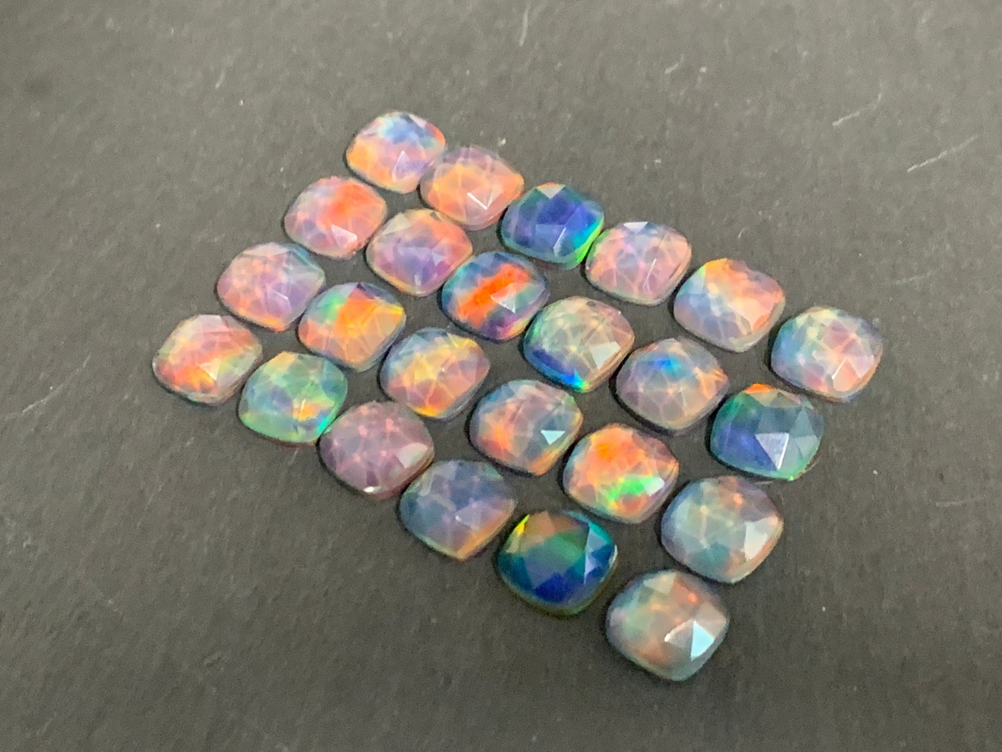 Faceted Aurora Opal square 10mm cabochon - Doublet cabochons
