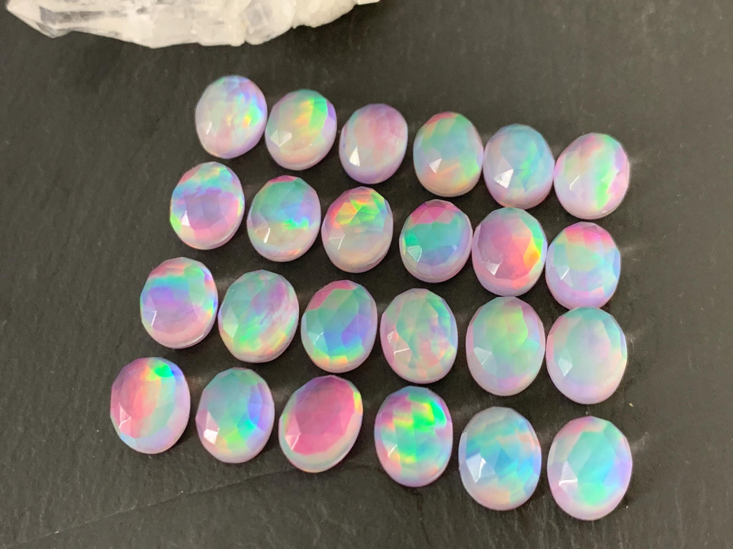 Faceted Aurora Opal oval 8x10mm cabochon - Doublet cabochon
