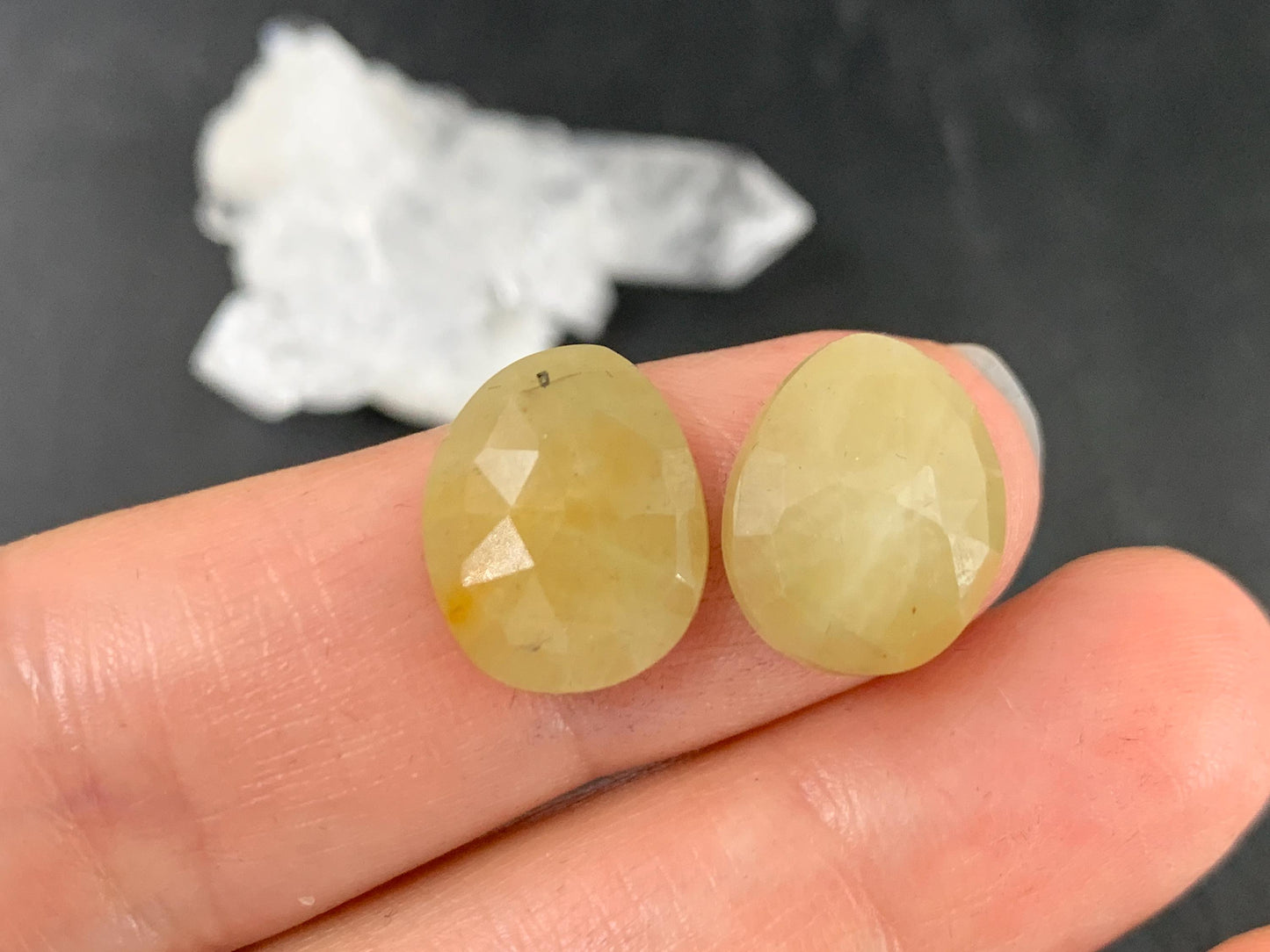 Faceted Yellow Sapphire pair 11x13x4mm cabochon