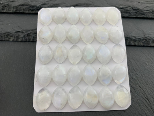 Natural Rainbow Moonstone Cabochon: Calibrated Marquise 10x14mm