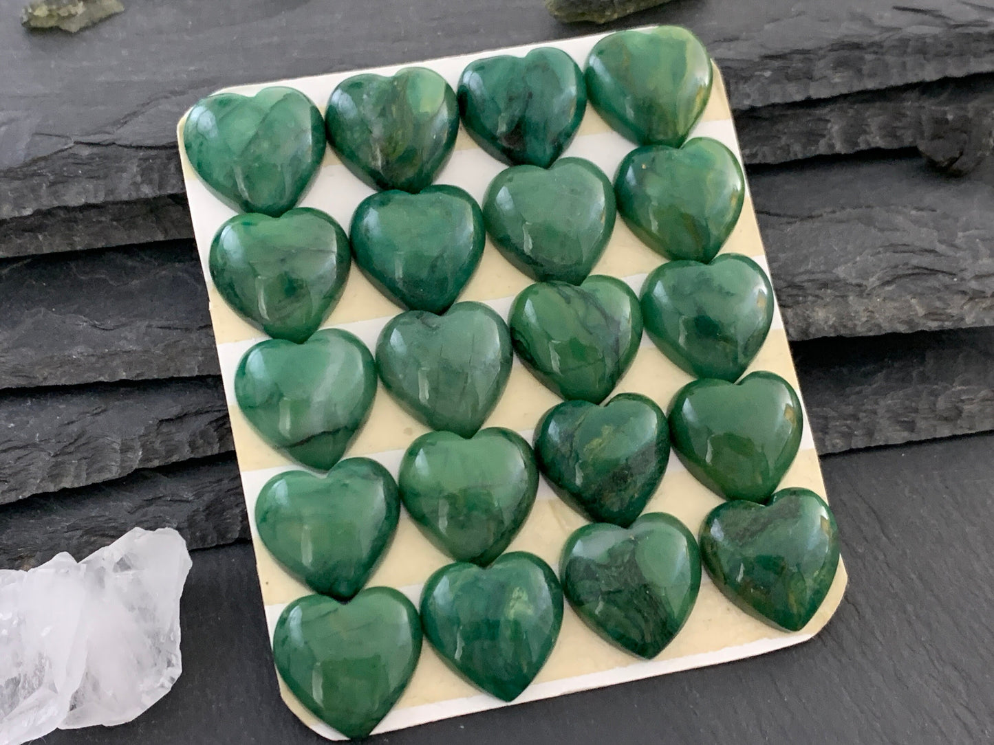 African Jade heart 20mm Cabochon - Calibrated Cabochons