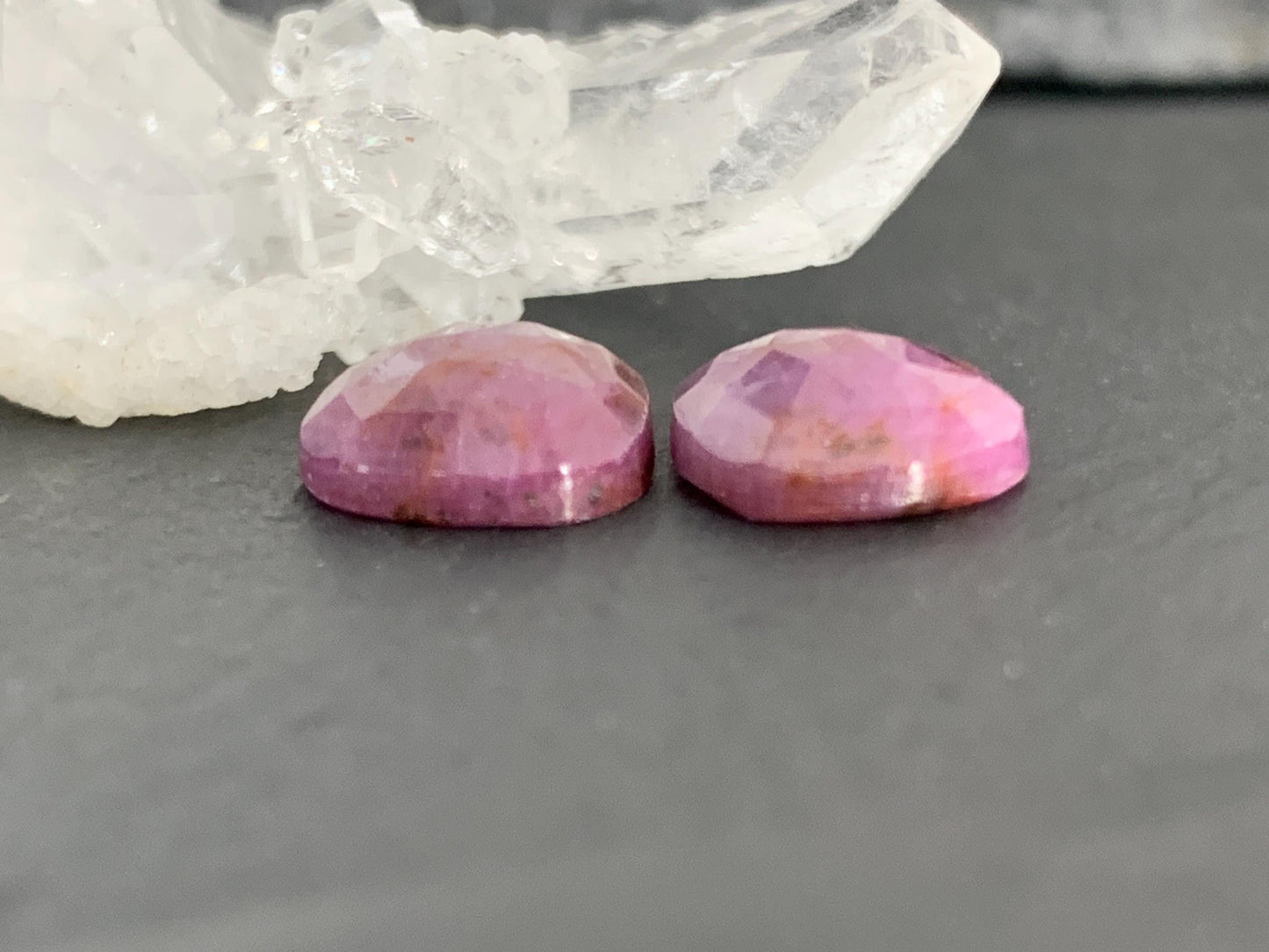 Faceted Ruby pair 9x13x3mm cabochon