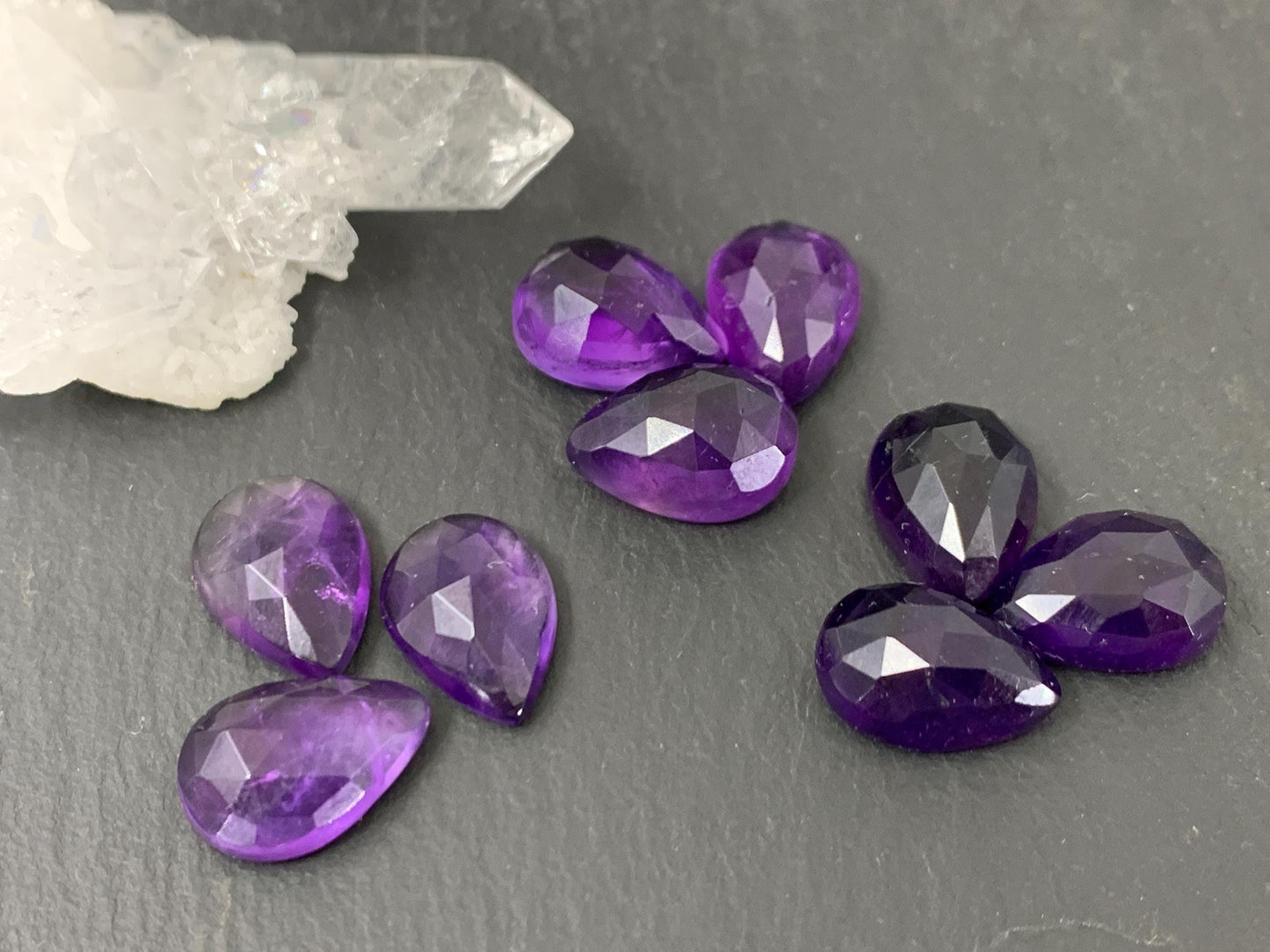 Faceted Amethyst pear 10x14mm cabochon
