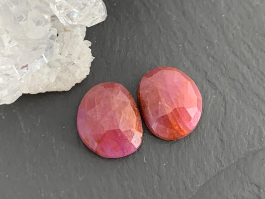 Faceted Ruby pair 9x11.5x4mm cabochon