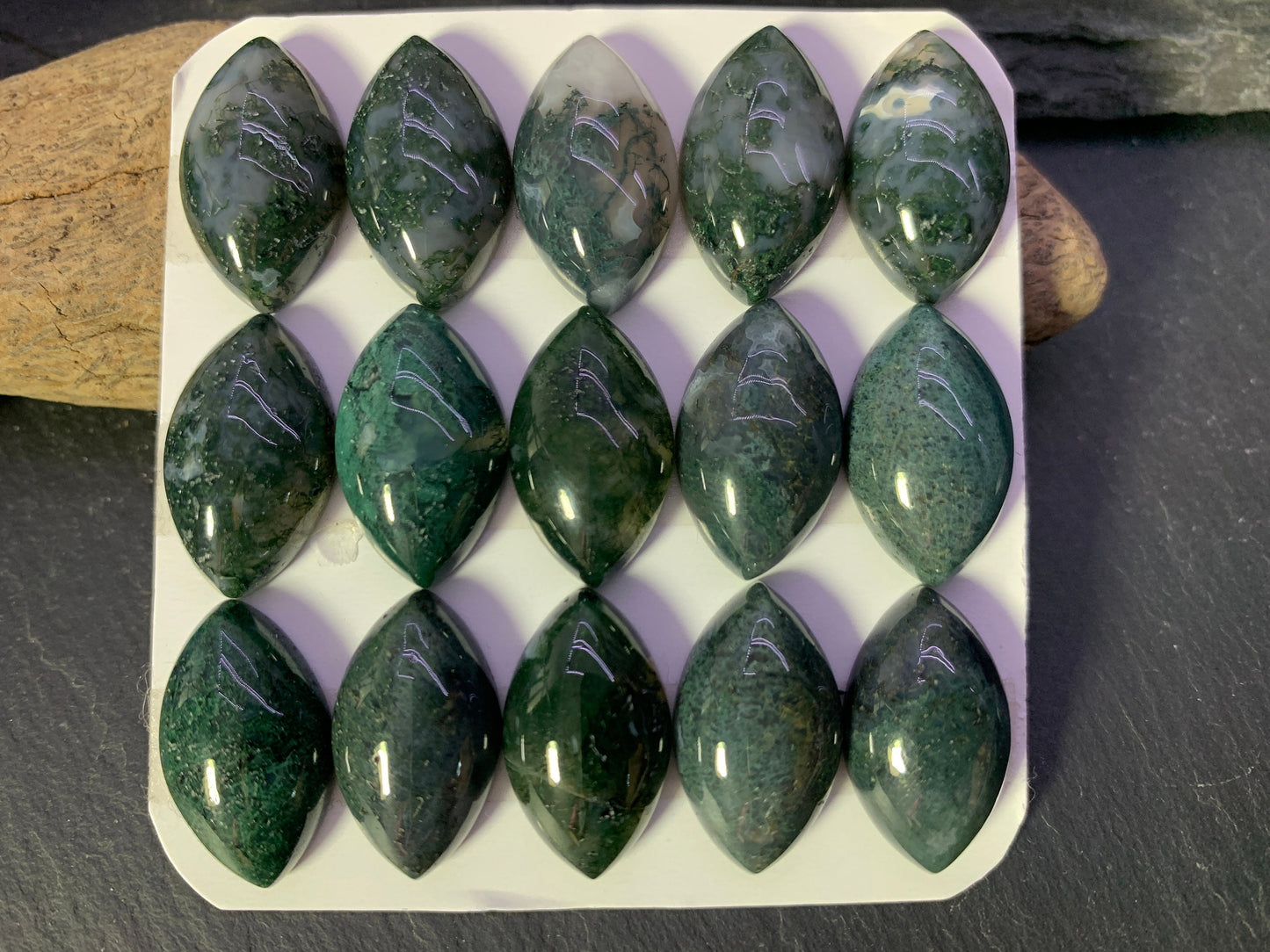 Moss Agate marquise 12x20mm cabochon - Calibrated cabochons