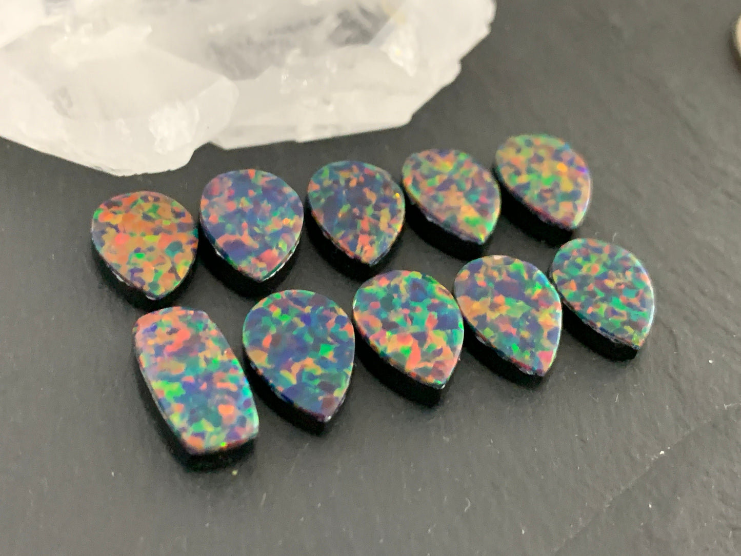 Aurora Opal 13-15mm long pear, rectangle cabochon - Doublet cabochons