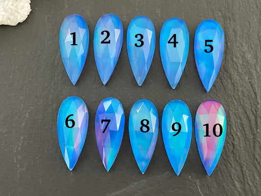 Faceted Aurora Opal Pear 8x20mm cabochon - Doublet cabochons