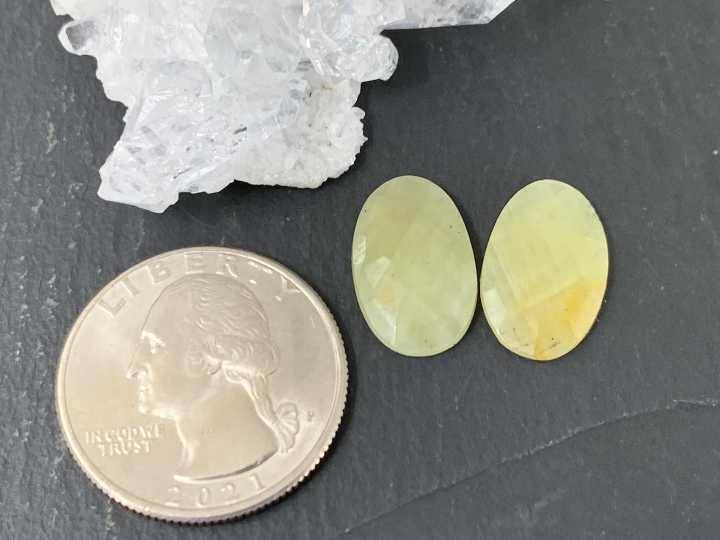 Faceted Yellow Sapphire pair 11x16x3mm cabochon