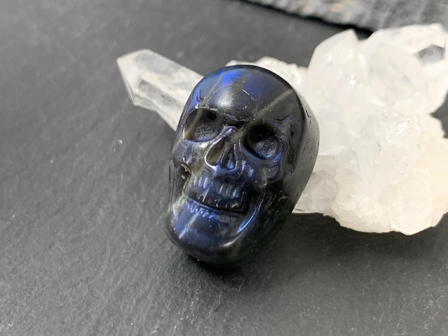 Labradorite Skull Cabochon 15x22mm - Natural Green Gemstone Flat Back Carving
