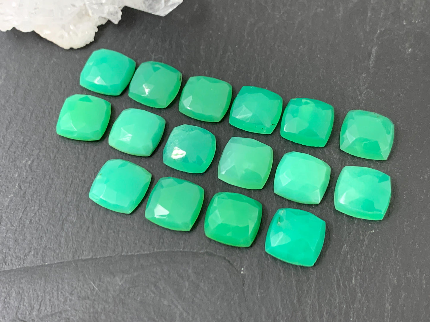 Faceted Chrysoprase square 10mm cabochon