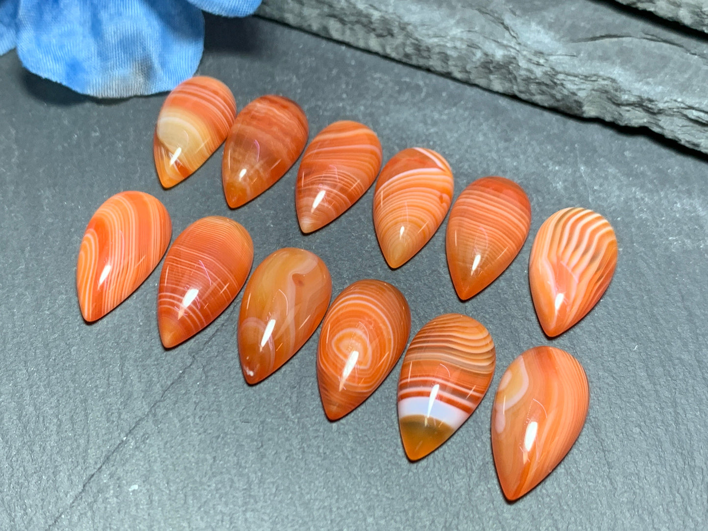 Red Agate with line pear 11x21mm cabochon - Calibrated cabochons