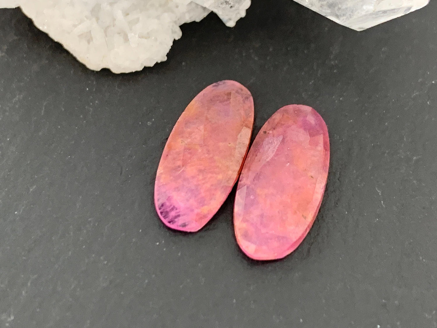 Faceted Ruby pair 7x14x2mm cabochon