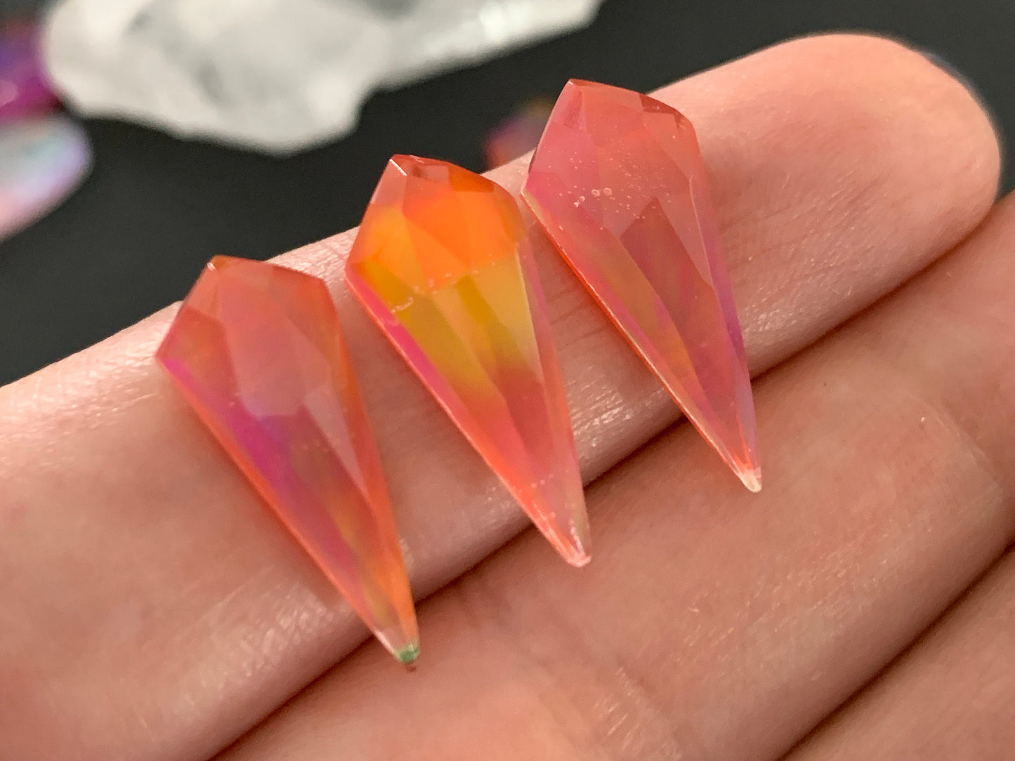 Faceted Aurora Opal kite 8x20mm cabochon - Doubte cabochon