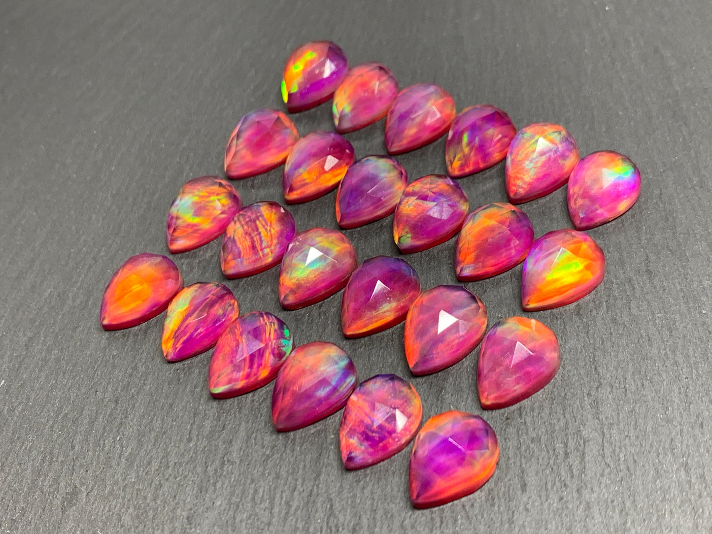 Faceted Aurora Opal pear 10x14mm cabochons - Doublet cabochons