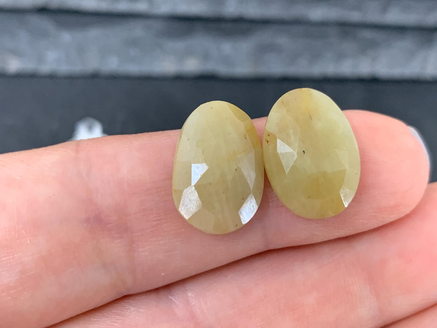 Faceted Yellow Sapphire pair 11x15x4mm cabochon