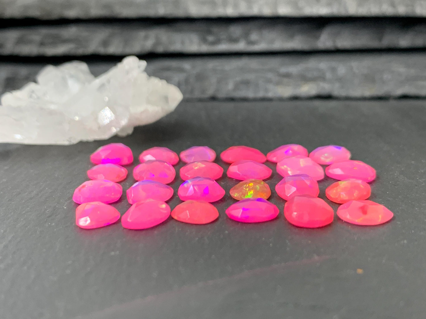 Faceted pink Ethiopian Opal 7-8mm long cabochon - free form shape
