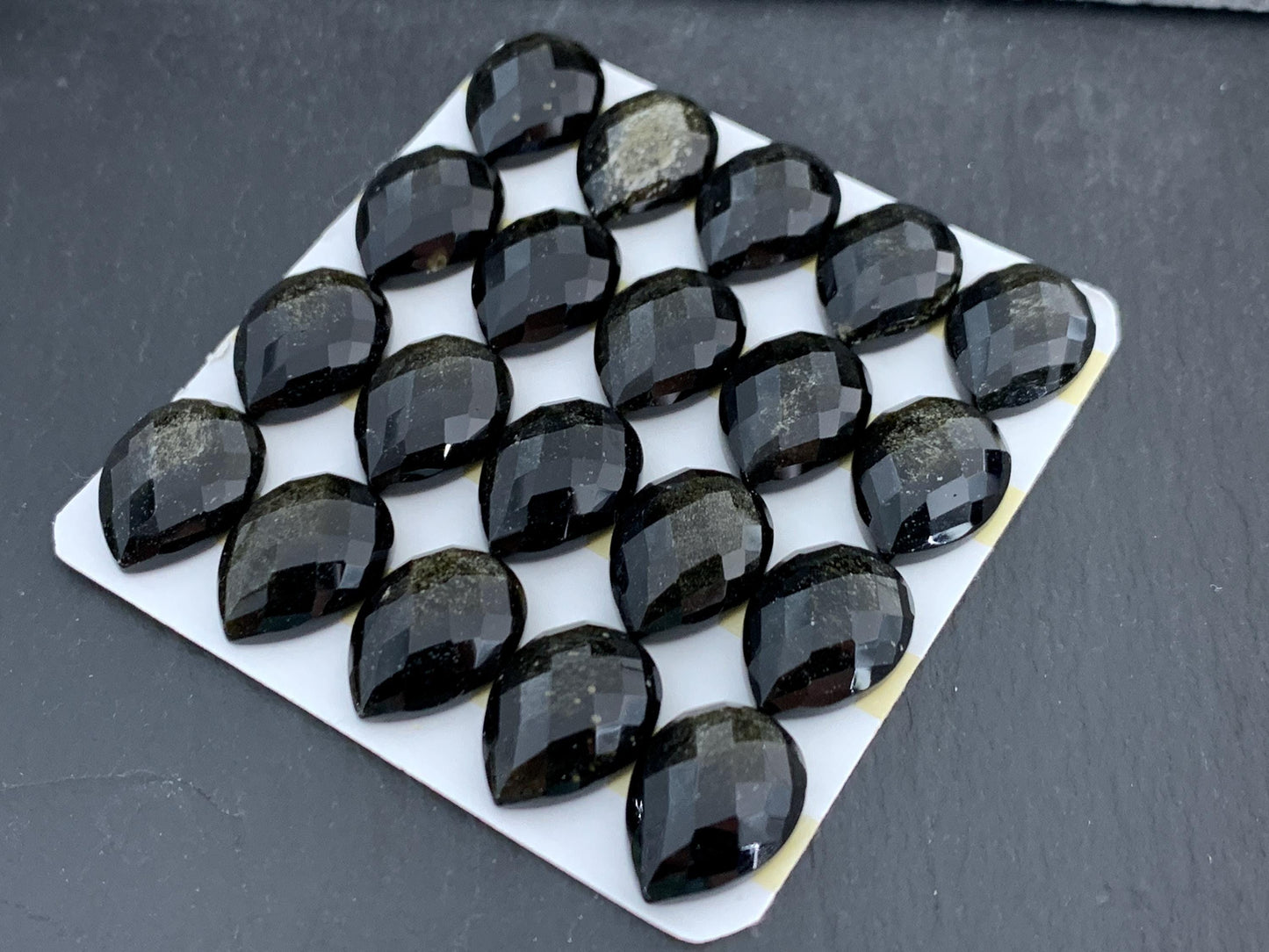 Faceted Gold Obsidian pear 12x16mm cabochon