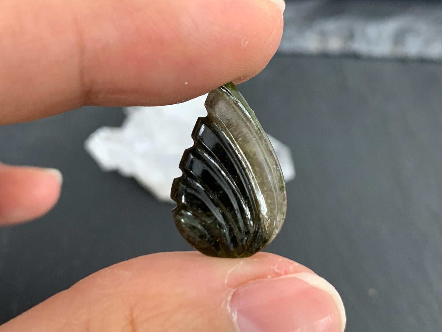 Carved Tourmaline 13x20x3mm cabochon