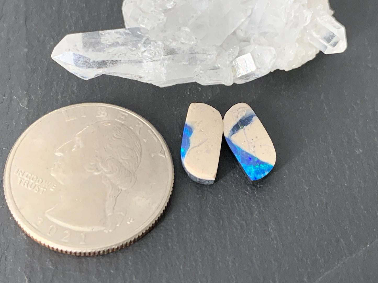 Australian Opal doublet 6x12x3mm pair of cabochons