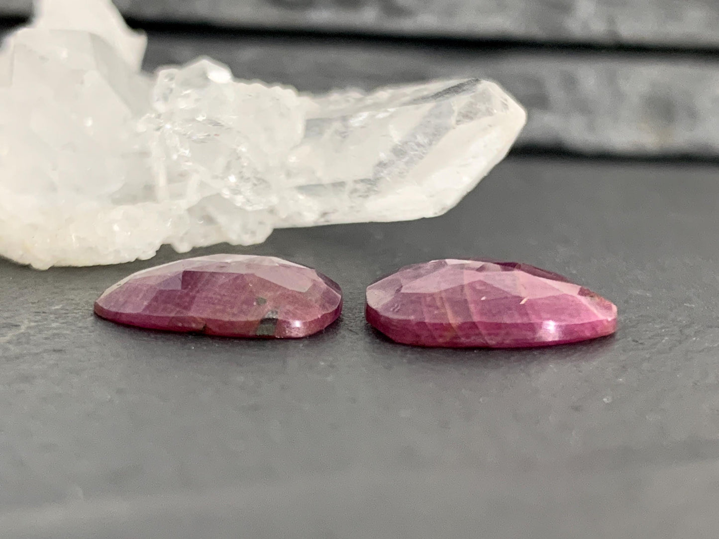 Faceted Ruby pair 12x13x3mm cabochon