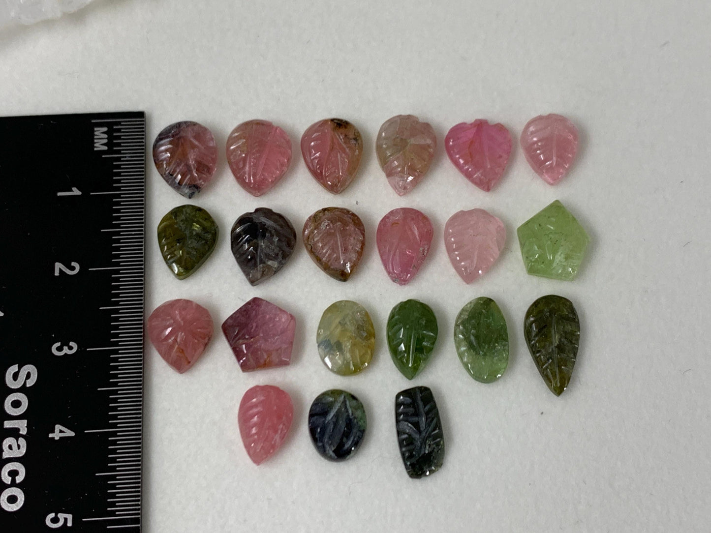 Discounted damaged carved Watermelon Tourmaline 10-12mm long cabochon