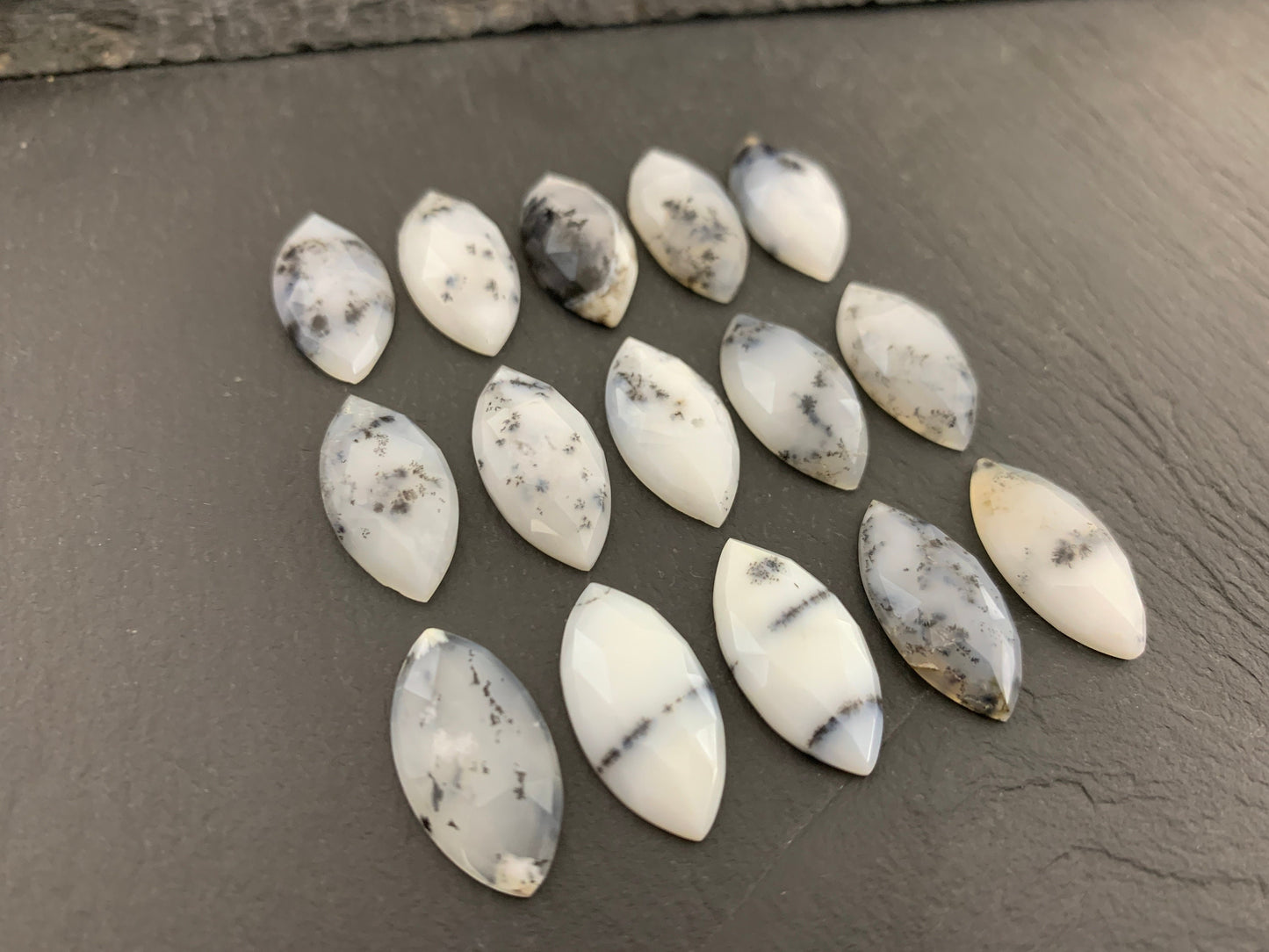 Faceted Dendrite Opal marquise 10x20mm cabochon