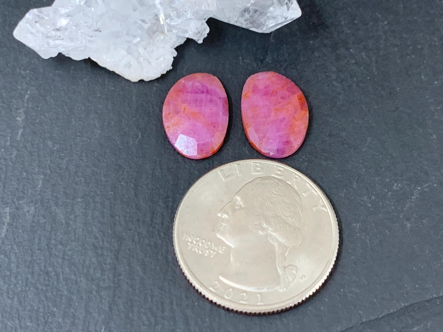 Faceted Ruby pair 10x15x3mm cabochon