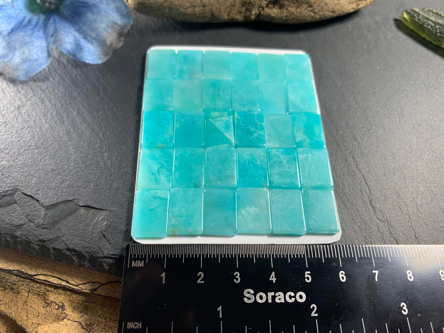 Flat Amazonite rectangle 10x14mm cabochon - Calibrated cabochons