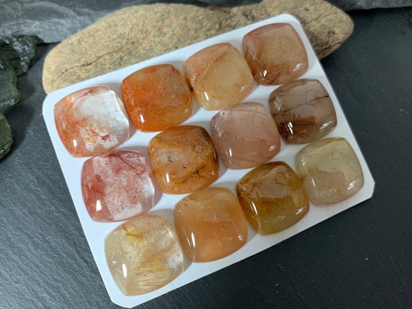 Rutilated Quartz 20x20mm cabochon - Calibrated cabochons