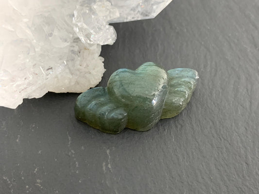 Labradorite Heart with Wings 25x10mm. Hand Carved Gemstone