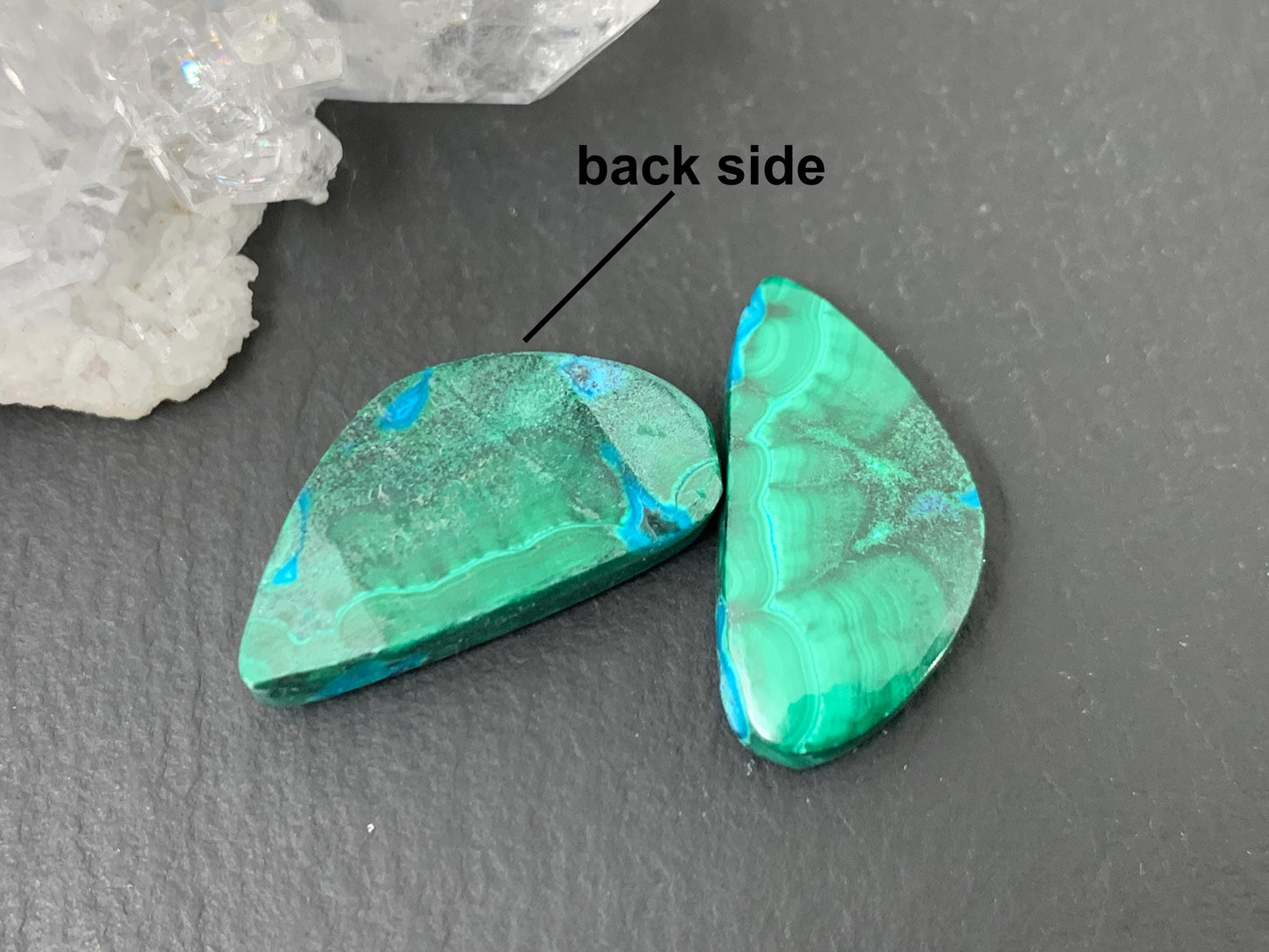 Malachite Chrysocolla free form 11x21x4mm cabochon pair