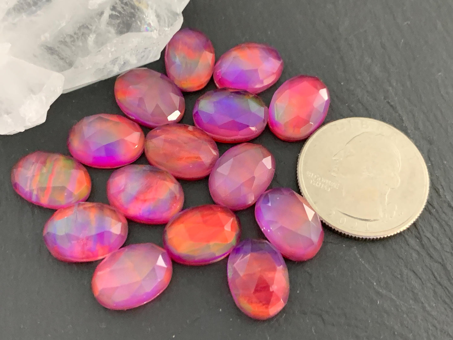 Faceted Aurora Opal 10x14mm cabochons - Doublet cabochons