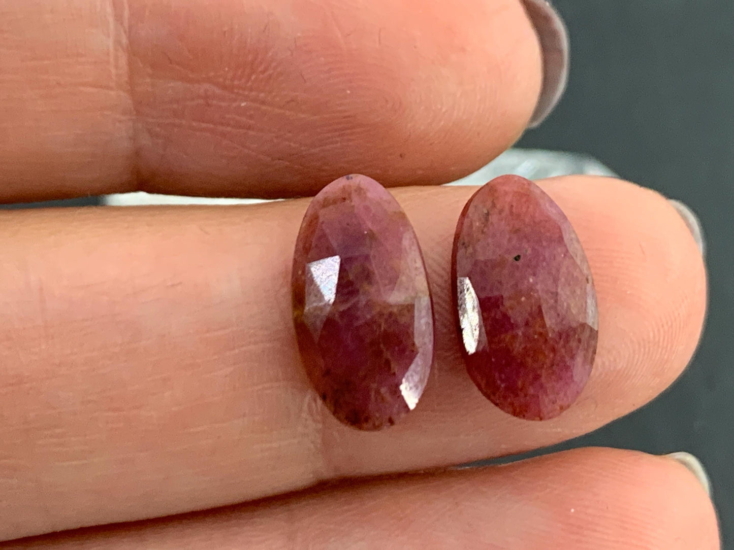 Faceted Ruby pair 7x12.5x2mm cabochon