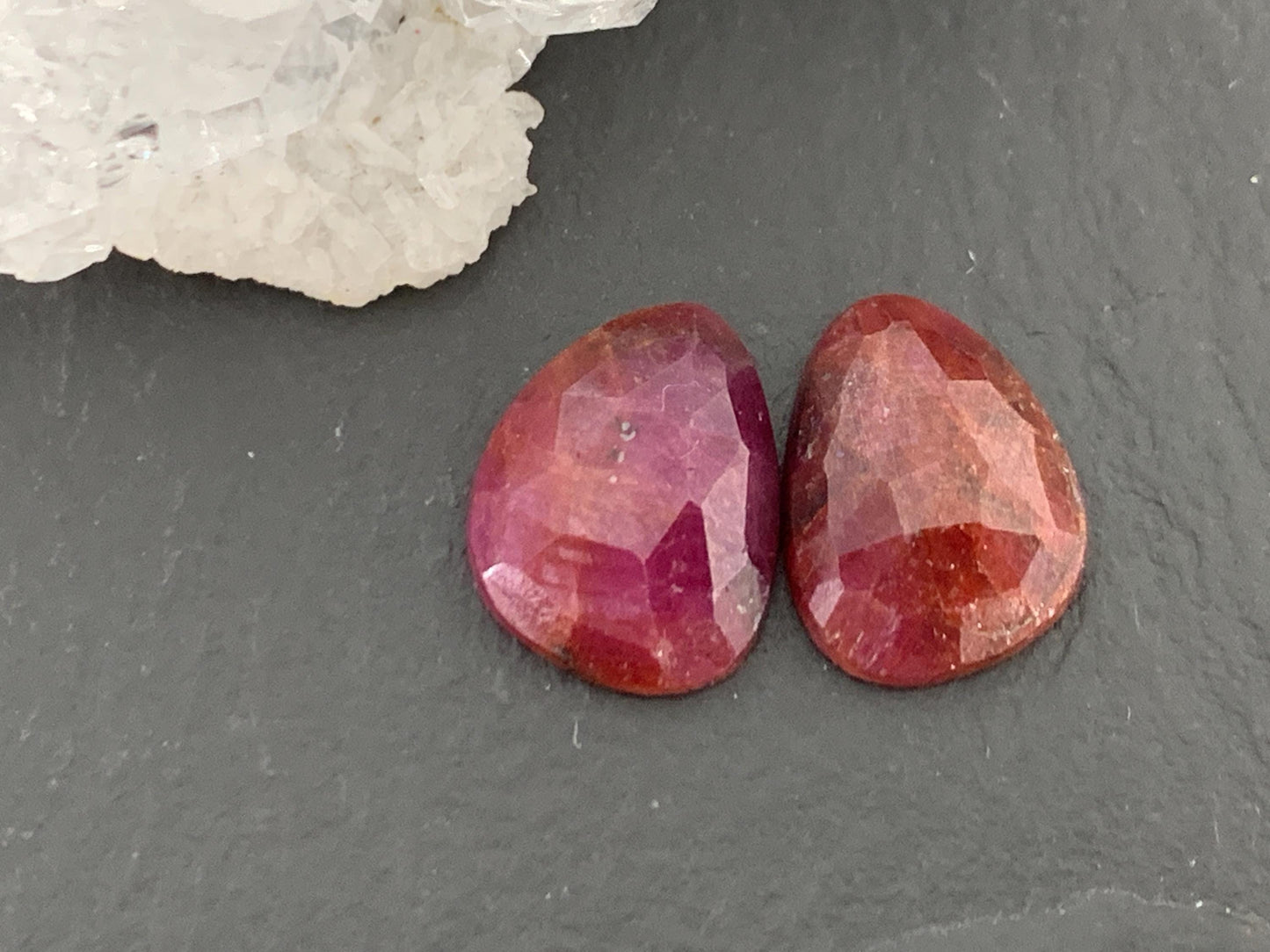 Faceted Ruby pair 9x12x3.5mm cabochon