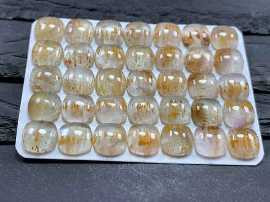 Amethyst Cacoxenite square cushion 10mm Cabochon - Calibrated cabochons