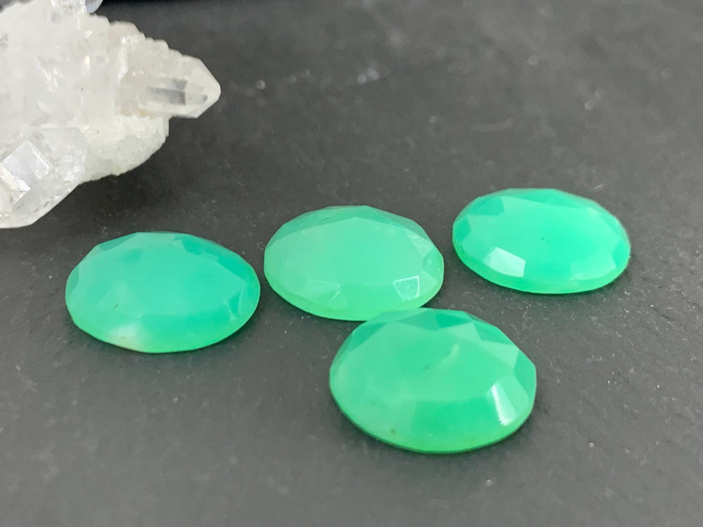 Faceted Chrysoprase Cabochon - Round 12mm Stone With Rose Cut Facet, Premium Gem