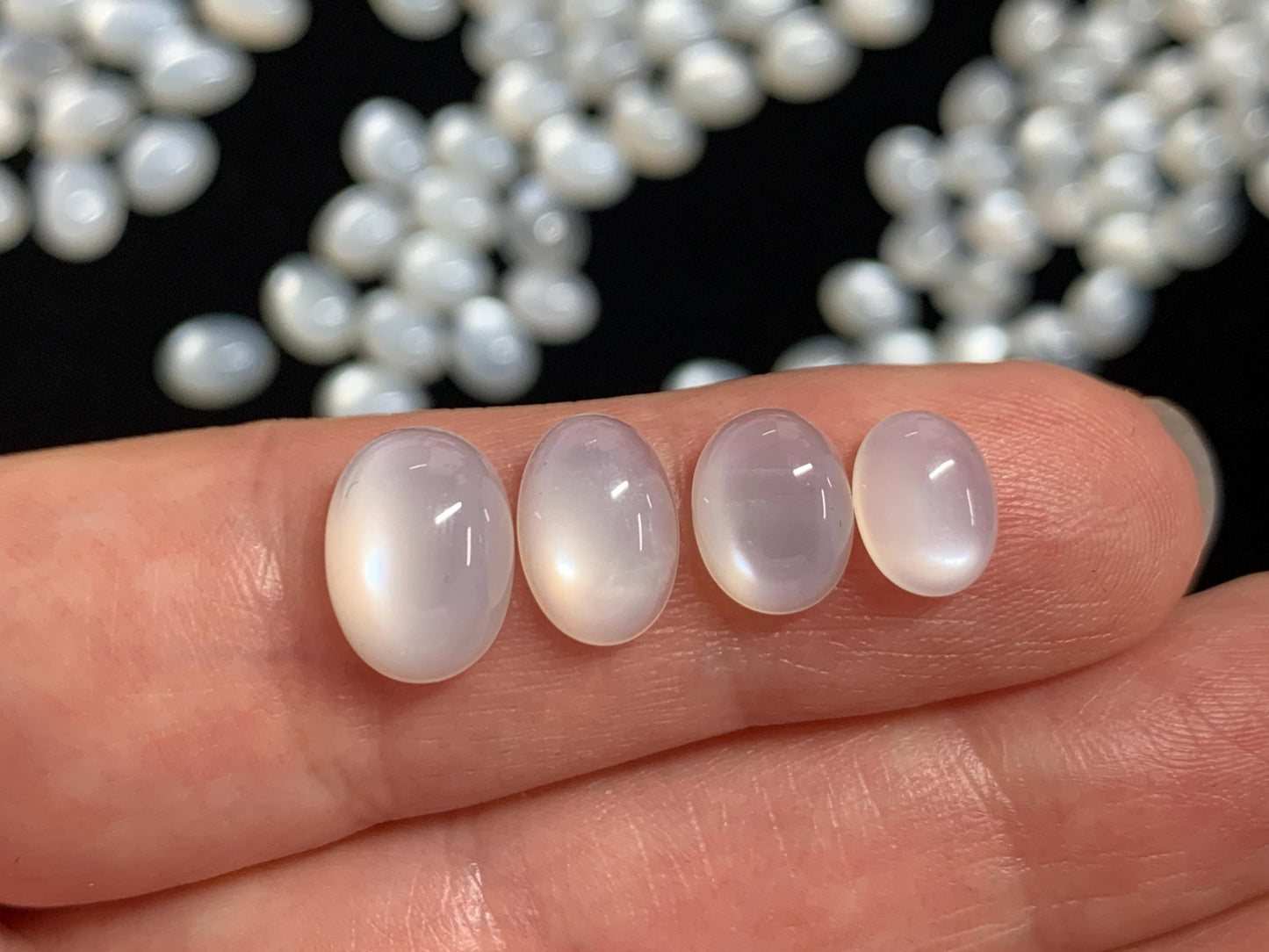 White Moonstone oval 8-11mm long cabochon