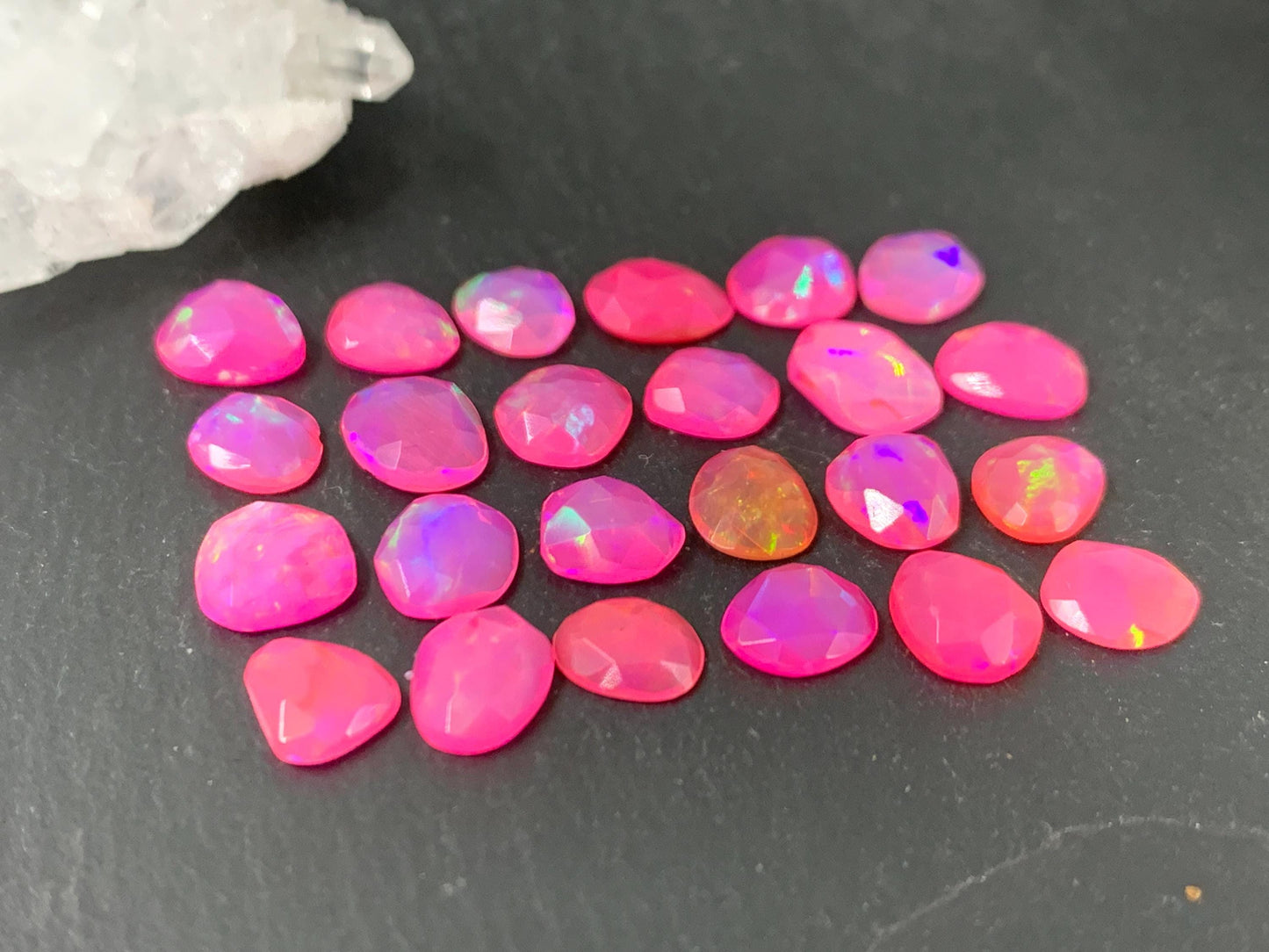 Faceted pink Ethiopian Opal 7-8mm long cabochon - free form shape