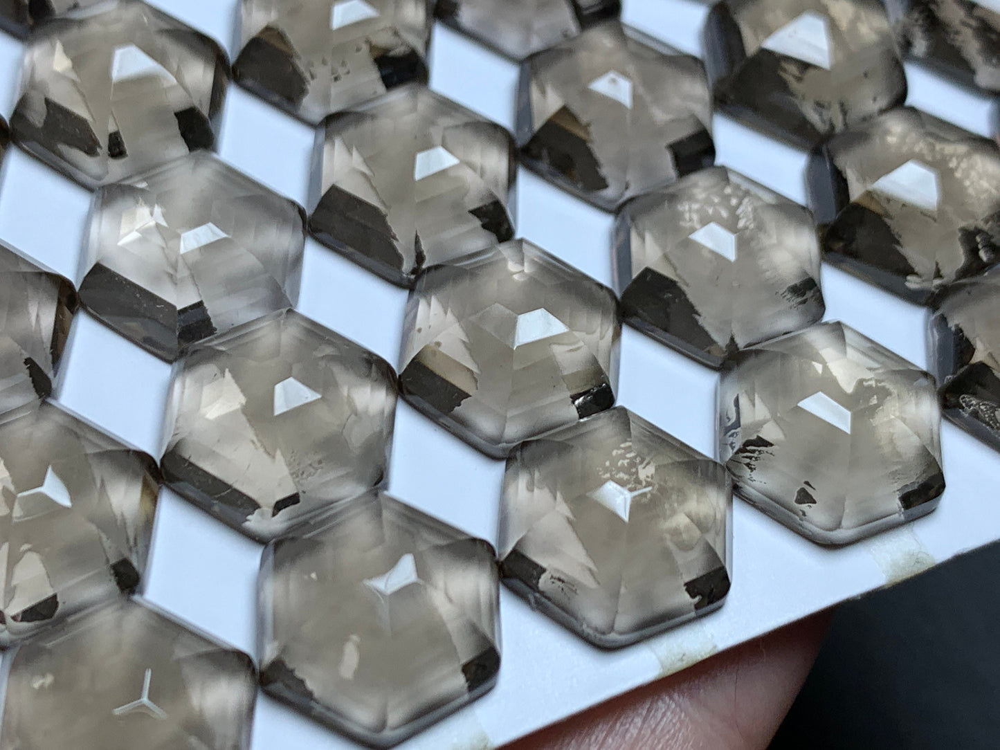 Faceted Smokey Quartz hexagon 12mm cabochon - Calibrated cabochons