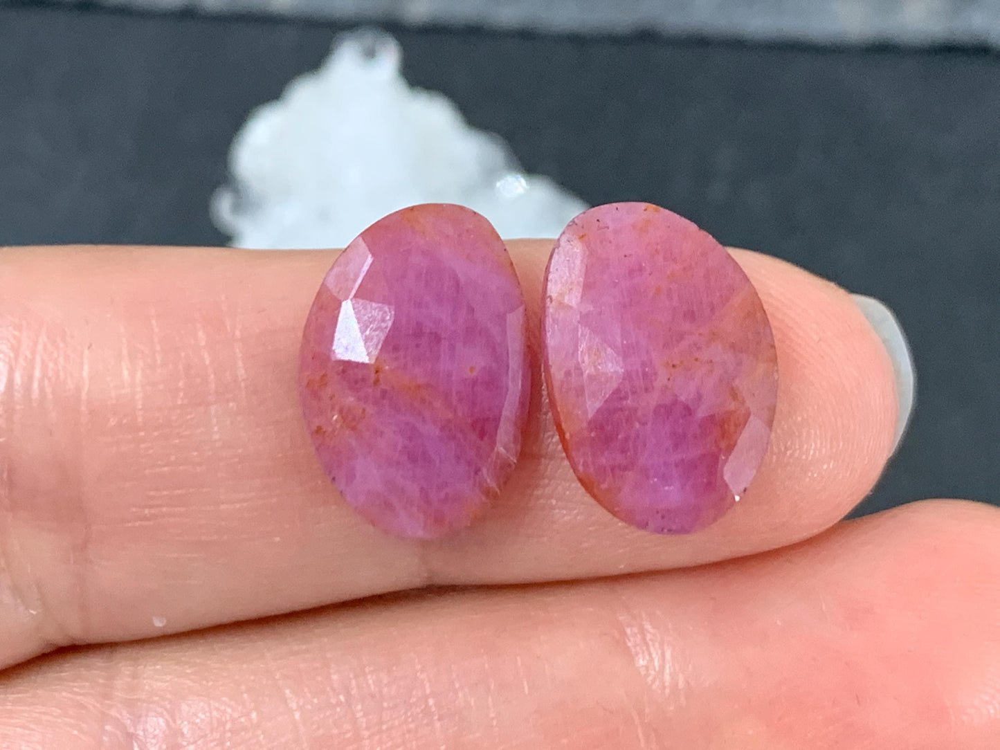 Faceted Ruby pair 10x15x3mm cabochon