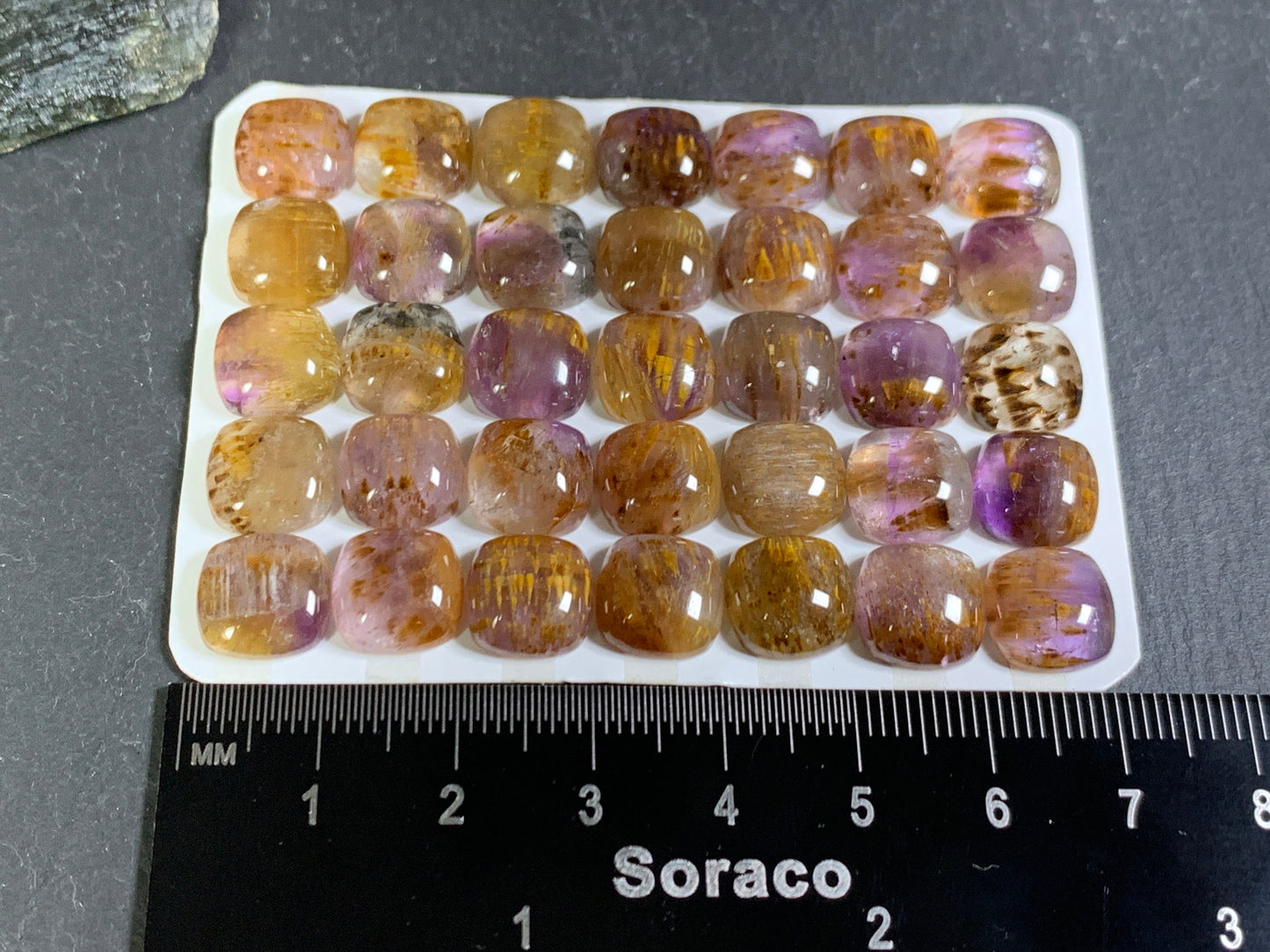 Amethyst Cacoxenite square cushion 10mm cabochon - Calibrated cabochons