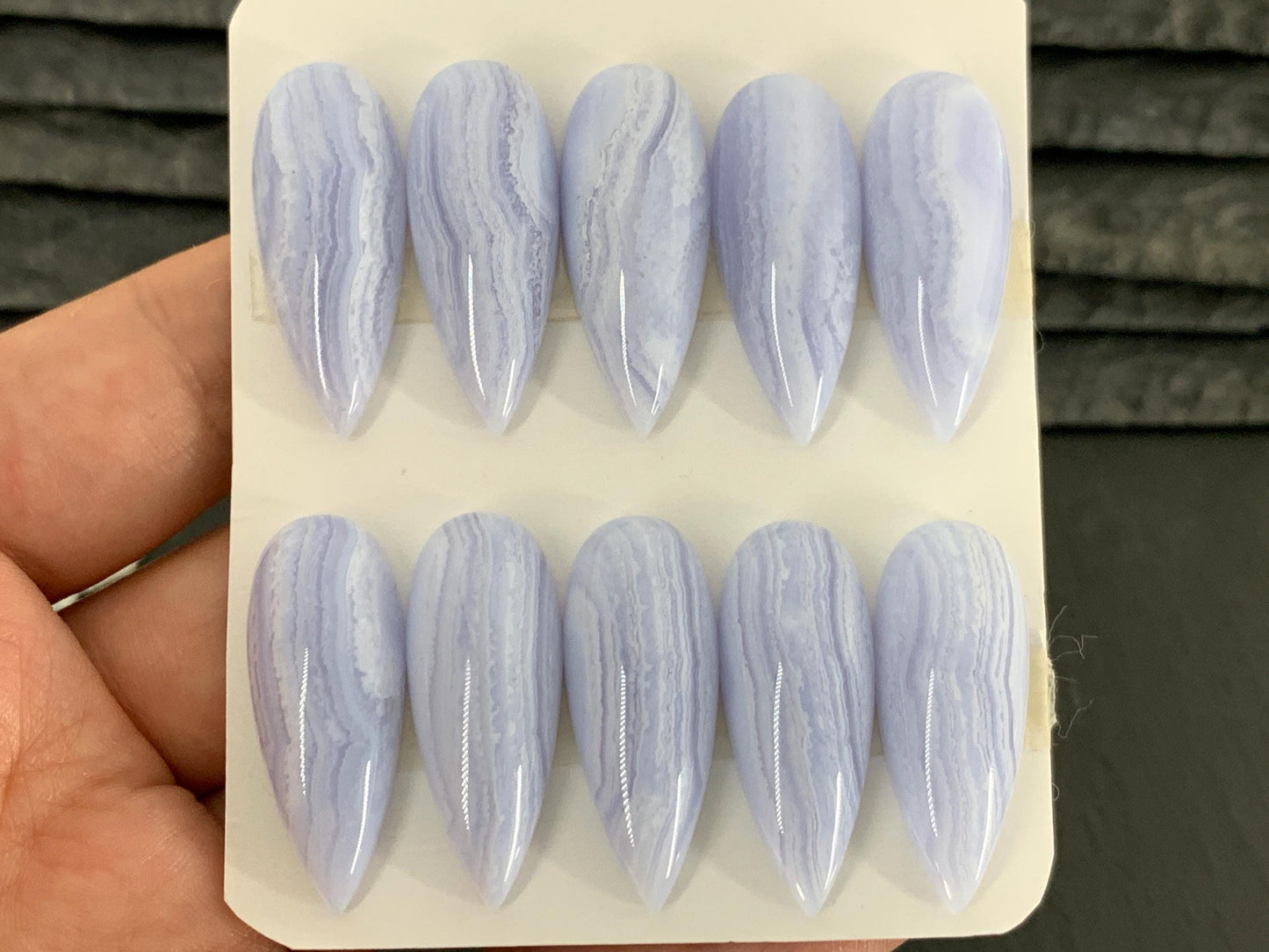 Blue Lace Agate Pear 12x30mm Cabochon: Calibrated Gemstone