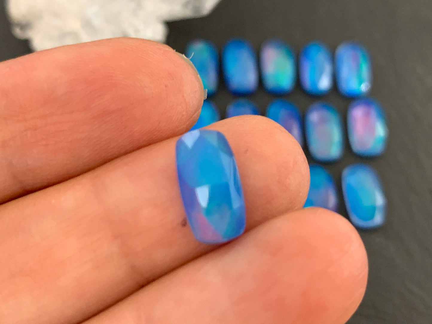 Faceted Aurora Opal 7x14mm cabochon - Doublet cabochon
