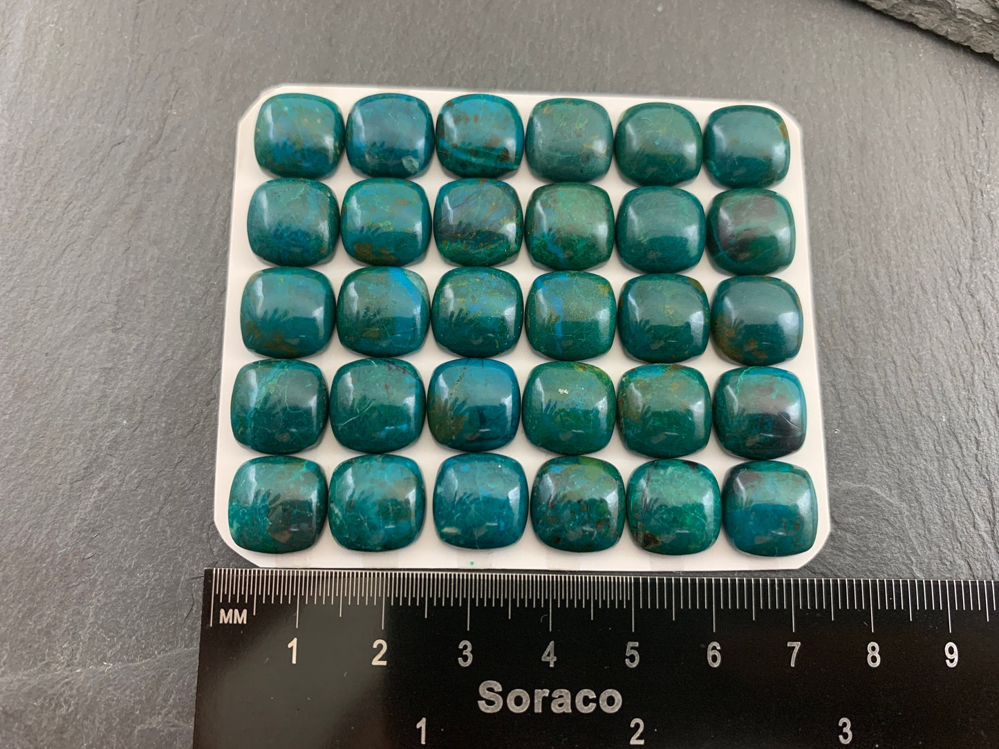 Chrysocolla square cushion 12mm cabochon - Calibrated cabochons