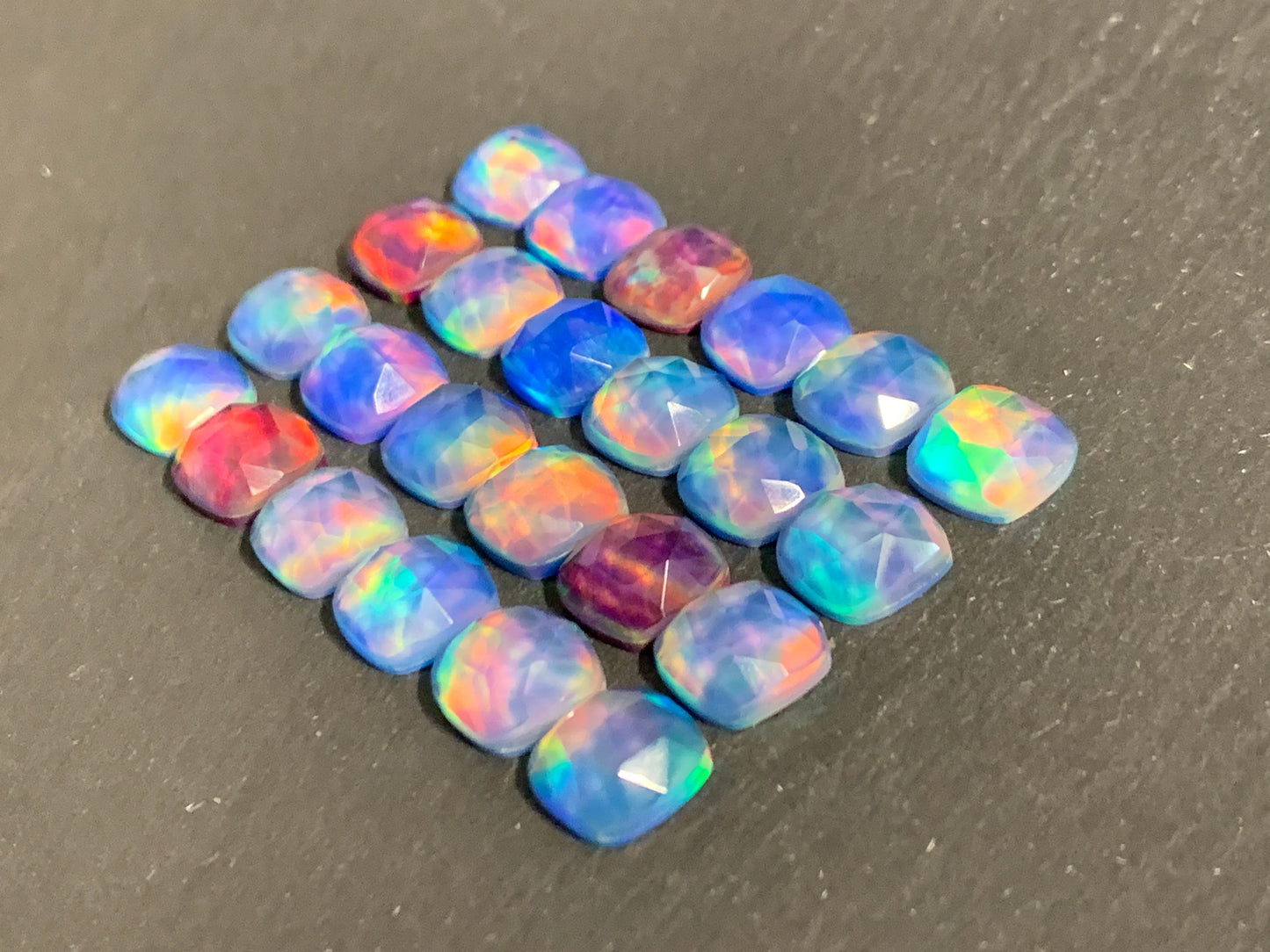 Faceted Aurora Opal square 10mm cabochon - Doublet cabochons